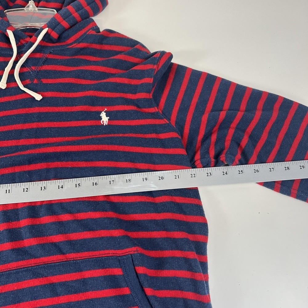 Vintage 90's Polo Ralph Lauren Hoodie Mens L Blue Red Striped Y2K Pullover - Picture 8 of 16